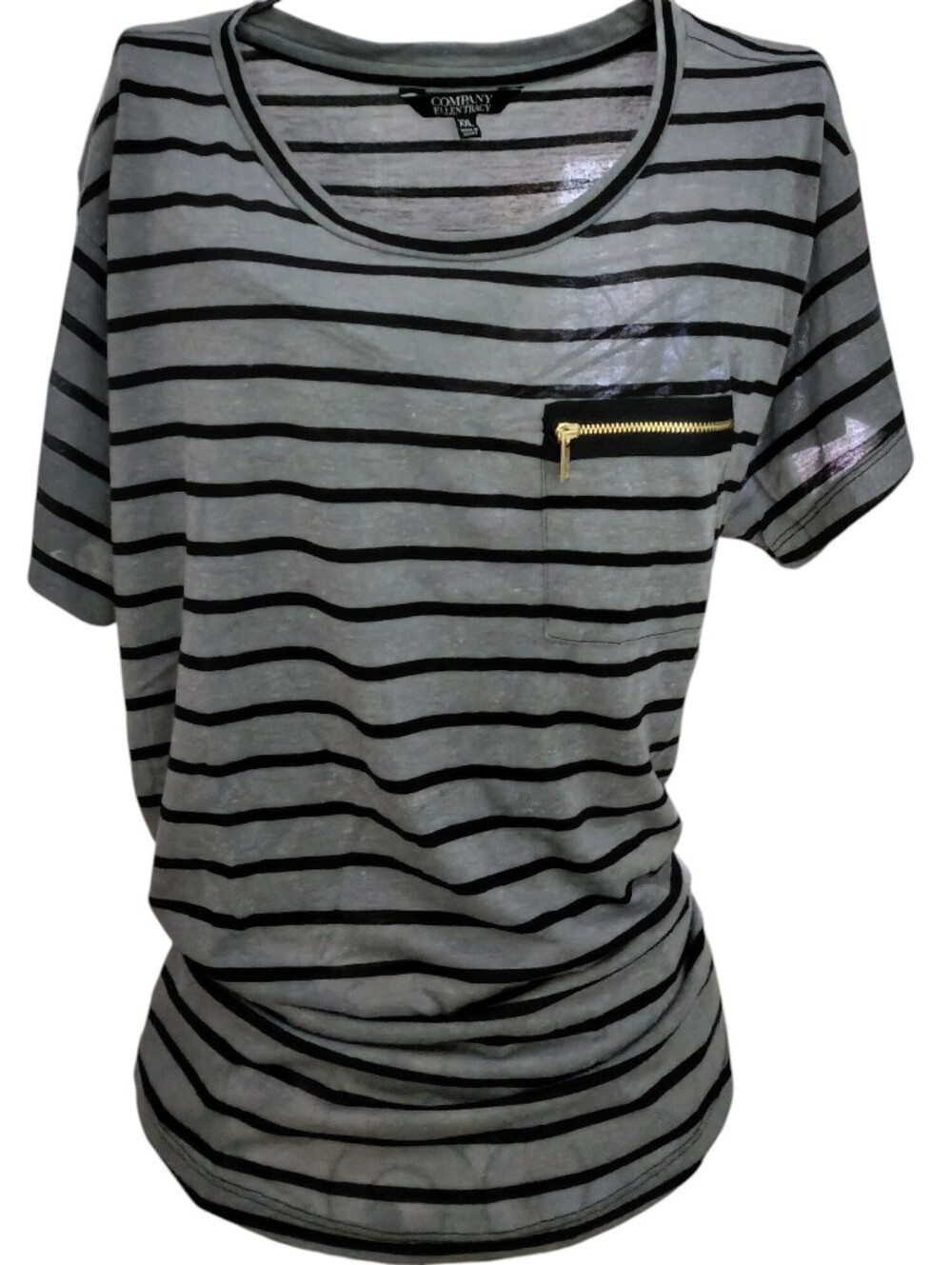 Company Ellen Tracy Striped Short Sleeve Tee Zip Pocket Size XXL- BUYERS CHOICE